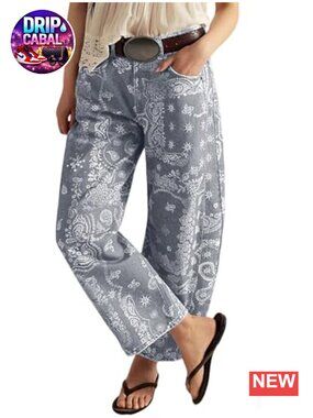 Wide Leg Floral Print Jeans with Pockets - Mid Rise Y2K